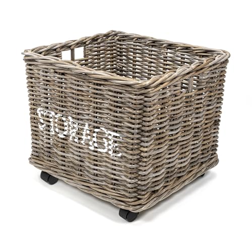 happimess Yael Coastal BSK1001A Handgewebter Rattankorb mit Rollen und...