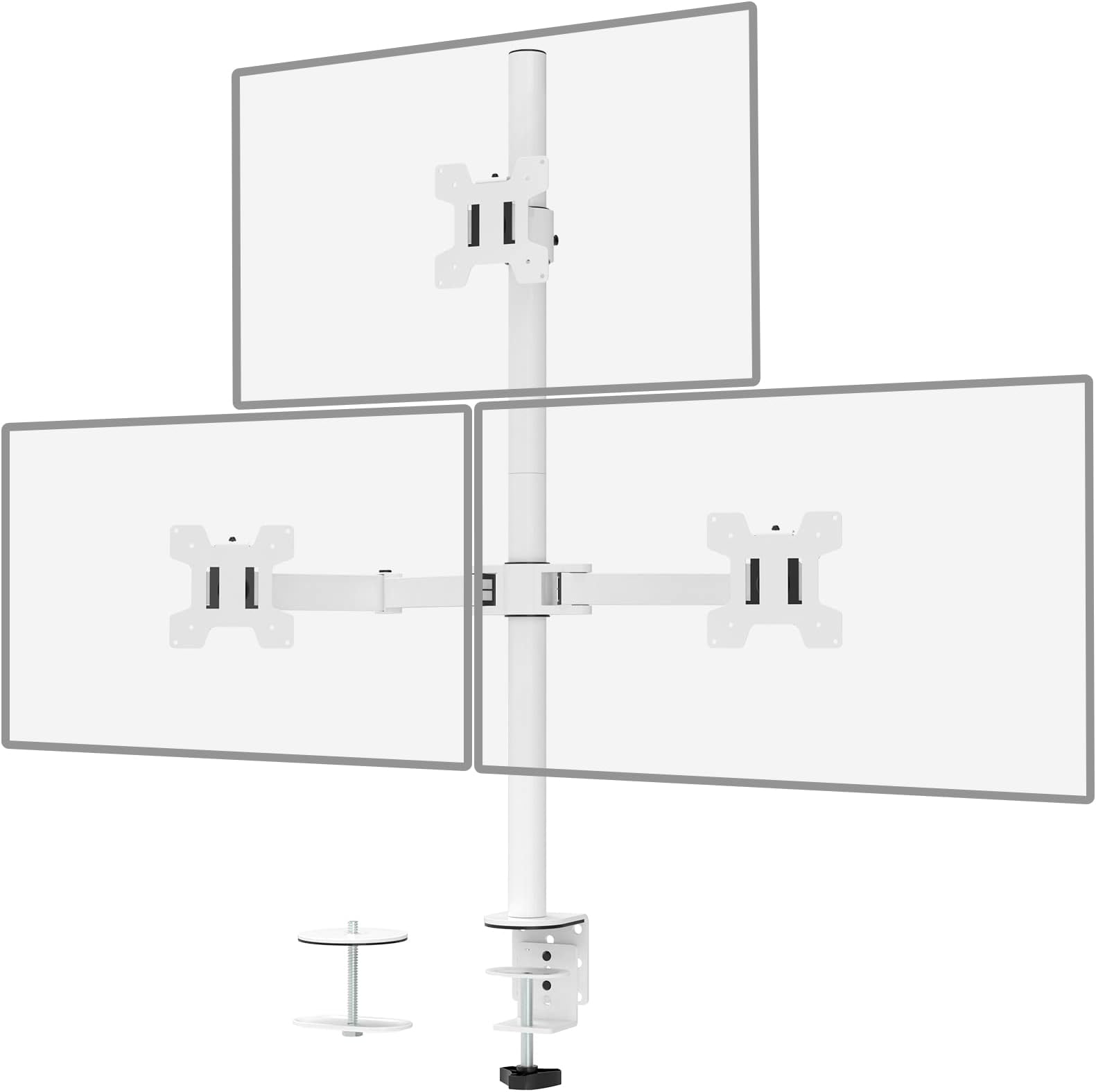 WALI Triple Monitor Arm for Screen Up to 27 Inch, Fully Adjustable Articulating Triple Monitor Stand, 3 Monitors Stand with Tilt Swivel Rotate, Holds Up to 10 kg, VESA 75 & 100mm, White (M003-W)