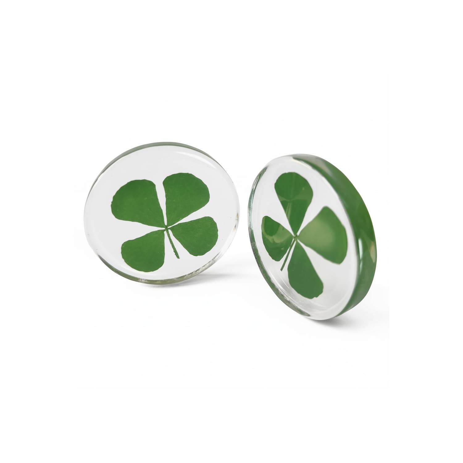 2 Pcs Real Four Leaf Clover Crystal Pocket Stone - Transparent Resin | Lucky Charms & Good Luck Tokens, Genuine Shamrock Keepsake, Irish Gifts for Friends (Clear Set)