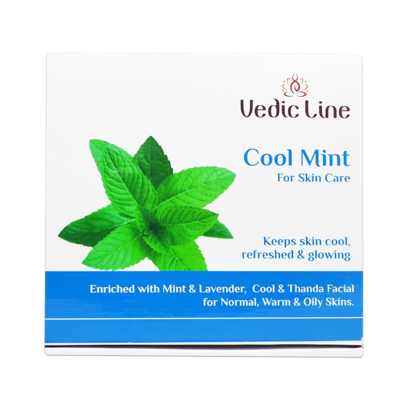 Image of Vedic Line Cool Mint Facial Kit, Helps To Reduce Tan & Dead Skin With Mint Oil, Lavender Oil, Shea Butter For Skin Brightening With Cooling Sensation, 400Ml