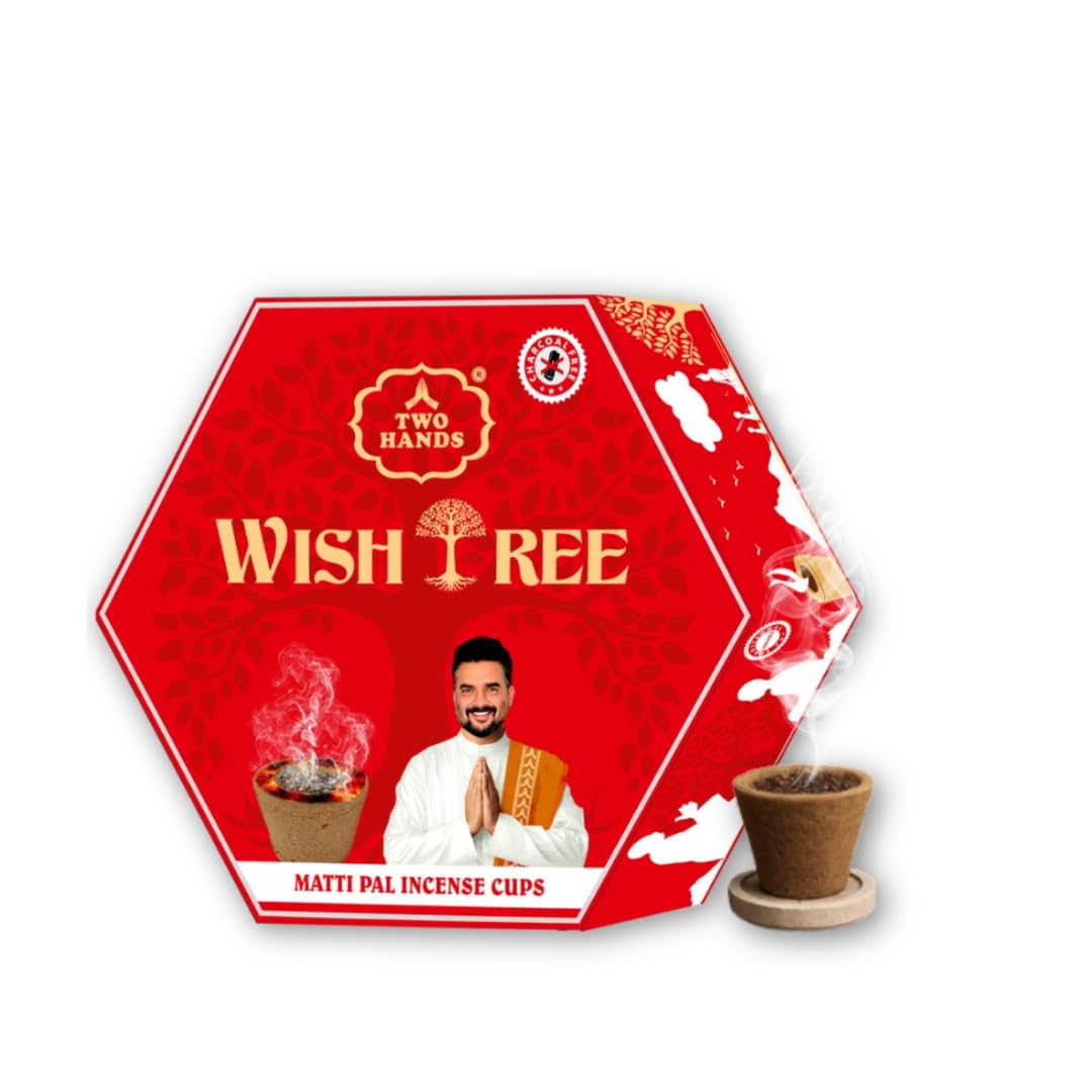 TwoHands Premium Wishtree Sambrani Dhoop Cups for Pooja (24 Cups) | Mattipal Earthy Fragrance Cup Dhoop | Charcoal-Free Havan Dhoop Cups for Home, Yoga & Meditation | Pack of 2x12 + Free Burner Plate