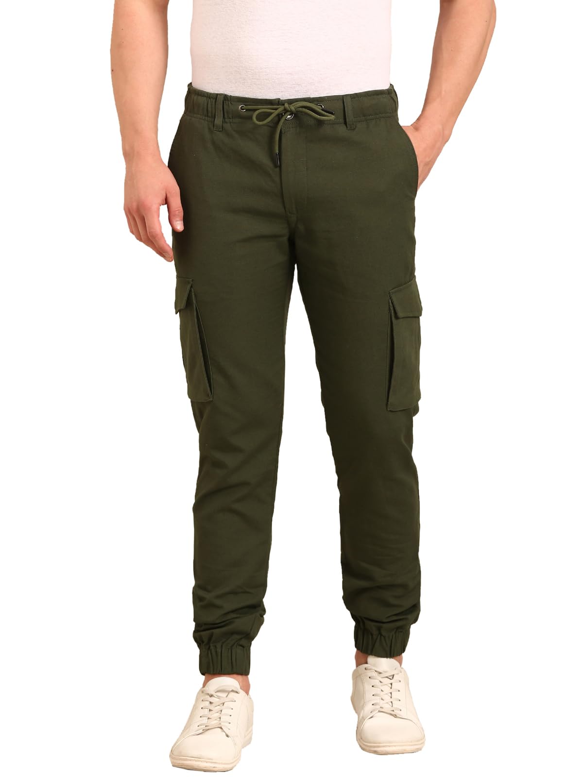 cavallo by linen club Men's Blended Linen Olive Solid Contemporay Fit Casual Trouser-picture-17