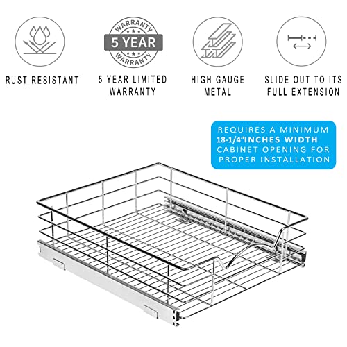 HOLD Nâ STORAGE Heavy-Duty Premium Collection Pull Out Cabinet Organizer - Pantry Drawer Slide Out Caddy -Lifetime Limited Warranty - Basket Size 17" W x 21" D x 5" H, Anti-Rust Chrome Finish - Image 4