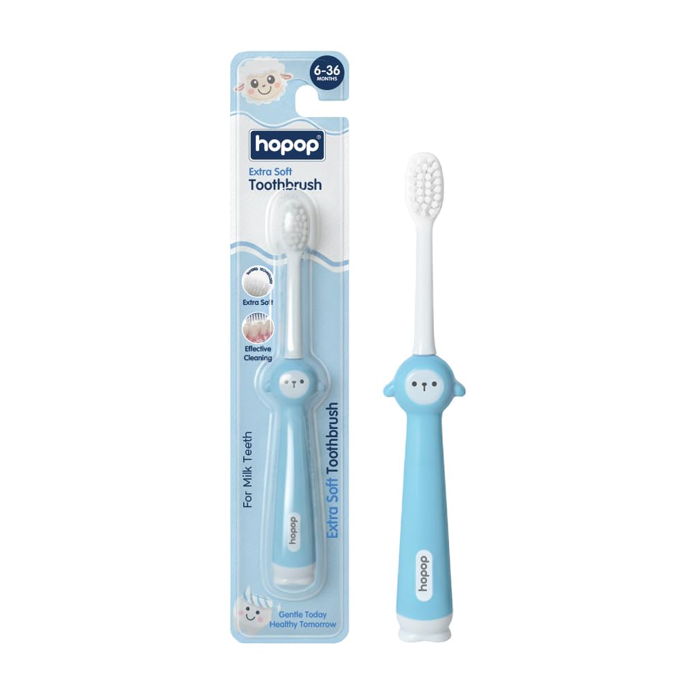 Hopop Baby Manual Toothbrush 6–36 Months | Extra Soft Tapered Bristles | BPA-Free | Milk Teeth Gum Care | Suction Stand | Toddler Training Toothbrush | Blue-image-48