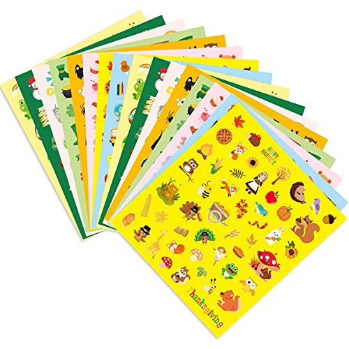16 Sheets Holiday Stickers 800 Seasons Assortment Stickers For Kids Children Craft Party Favors Thanksgiving Christmas New Year #TOP1