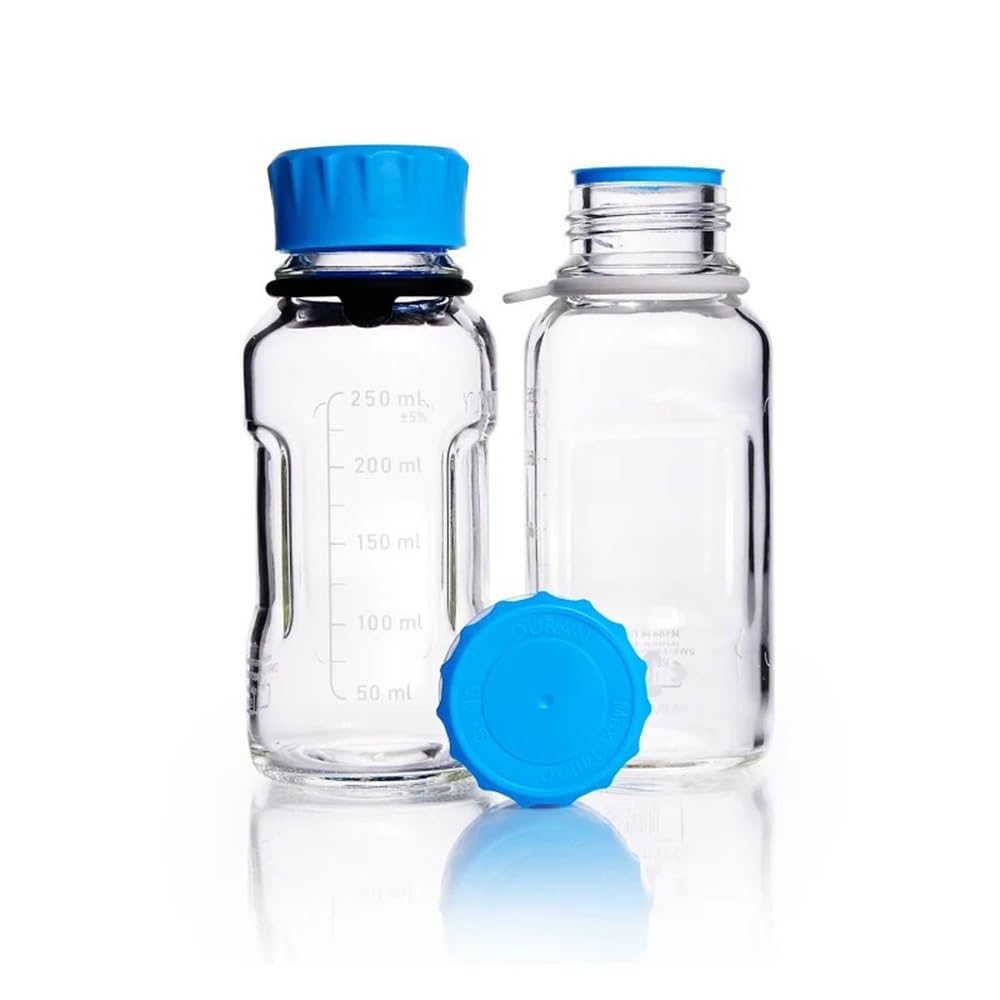 GL45 Laborflasche (klar) mit Schraubverschluss und Ausgießring (PP), mit 168-1 Gewinde graduiert(1000mL)