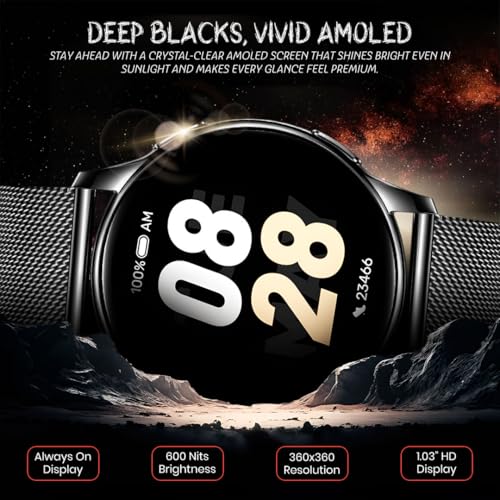 Image of PunnkFunnk Active 2 Smartwatch, 1.39 inch HD Round Display, Bluetooth Calling, Heart Rate & SPO₂, 100+ Sports Modes, IP67, Long Battery Life for Men & Women (Millanese Black)
