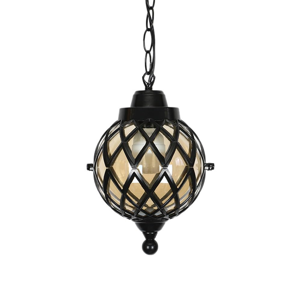 Europejskie oświetlenie wiszące, lampa wisząca w kształcie kuli, zewnętrzne oświetlenie wiszące do wejścia na ganek, przedsionek, hol(Black,H:14.2inch/36cm)