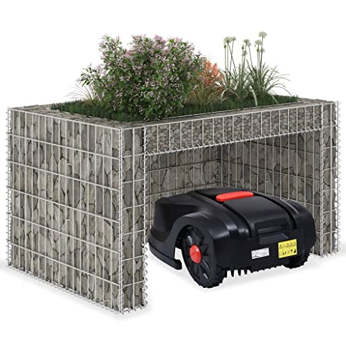 Lawnmower Garage with Raised Bed 110 x 80 x 60 cm Steel Wire Robotic Lawnmower Garage Roof Carport Canopy for Lawn Mower Lawn Robot Automower Garden