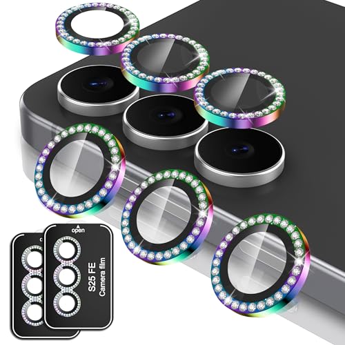 Casetego for Galaxy S25 FE Camera Lens Protector,9H Hardness,Scratch Resistant,Ultra-thin Tempered Glass,Metal Individual Camera Cover for Samsung Galaxy S25 FE,Case Friendly,Shiny Colorful-2 Set