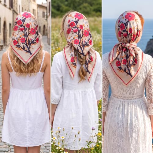 Image of Ravaiyaa - Attitude is everything Women Printed Silk Bandana 21 x 21 Inch Square Headband & Hair Wrap, Soft & Versatile | Fashion Neck Wrap