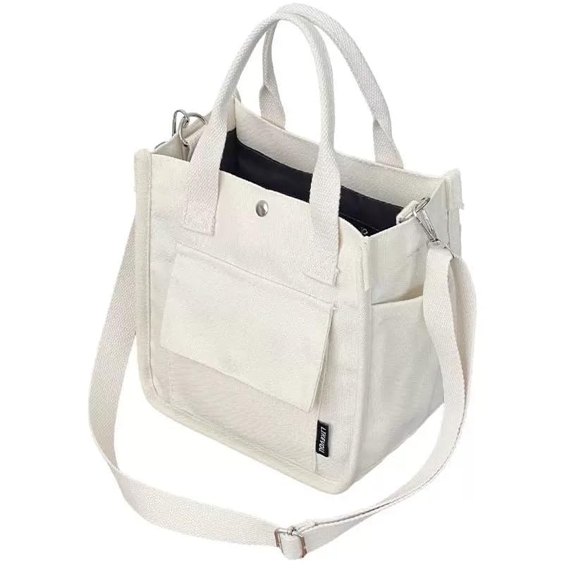Bolso tote blanco grande con múltiples bolsillos miniatura 3