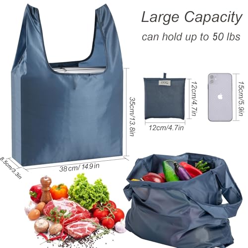 CiCiGo Große Wiederverwendbare Einkaufstaschen, Waschbar, Faltbar, 6 Stück, Strapazierfähig, Leicht, Faltbar, Geschenk-Tragetaschen, Strapazierfähiges Polyester, Grau
