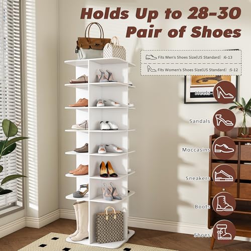 Image of Leavader Tall Rotating Shoe Rack Tower, 7-Tier Spinning Shoe Rack, Free Standing 360 Revolving Shoe Organizer, High Bottom Design Shoe Tower Spinning Storage Lazy Susan for Entryway