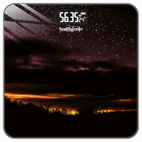 Image of Healthgenie Weight Machine for Body Weight Thick Tempered Glass LCD Display With 3 Years Warranty Weighing Scale Dusk Horizon