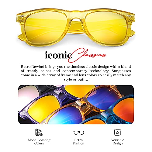 Retro Rewind Translucent Frame Colorful Neon 80S Sunglasses For Men Women - Reflective Mirrored Lens #TOP1