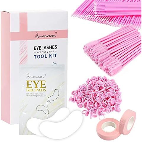 Lunamoon 50 Augenpads für Wimpernverlängerung Wimpern Pads+100 Mikrobürsten+100 Wimpernkleberring +50 Wimpern Buerste+2 Wimpern Band Wimpern Zubehör Set Cover
