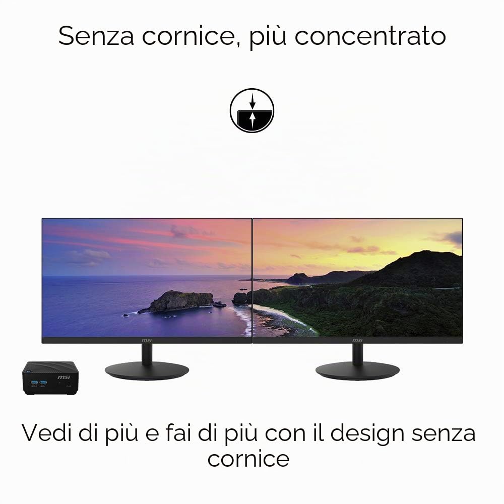 MSI PRO MP242 Monitor Professionale Flat 24", Display 16:9 Full HD (1920x1080), Frequenza 60Hz, Tempo di risposta 5ms, Pannello IPS antiriflesso, collegamenti 1x HDMI e 1x VGA, VESA 100x100mm standard