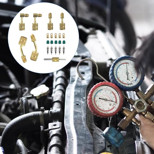 Image of R410A Adapter Kit Refrigerant Connector Charging Vacuum Port Adapter Converter, 5 /16 to 1 /4 Coupler R410A Refrigerant Hose Adapter Connector Valve core Remover
