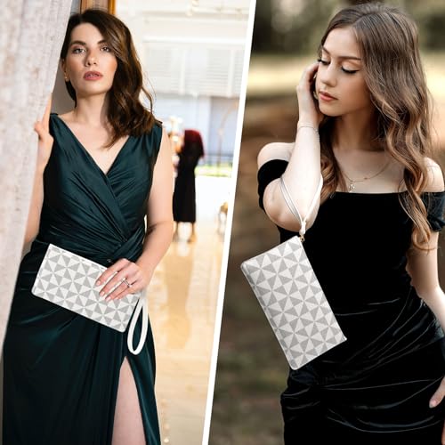 LJCZKA Wristlet Wallets for Women Clutch Purse PU Leather Handbags Cellphone Credit Card Holder with Wrist Strap (White)2