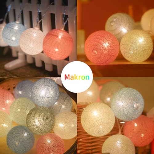 Traumheim Ciskotu lichterkette Innen mit Stecker, 3.8M Lichterkette Lampions 20 LEDs,Lichterkette Cotton Ball Kugeln für Kinderzimmer Weihnachten Party Garten Terrasse (Mehrfarbig)