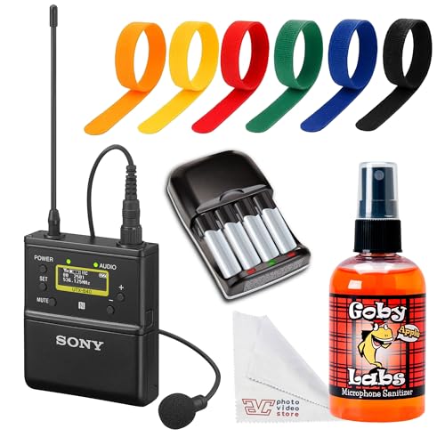 Image of Sony UTX-B40 Wireless Bodypack Transmitter with Omnidirectional Lavalier Microphone (UC25: 536-608 MHz) | UWP-D Digital Audio, NFC Sync & Long-Battery Design + AA with Charger + Cable Ties + More