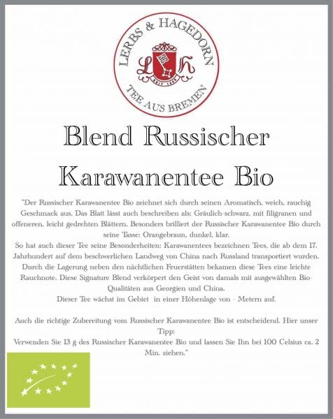 Lerbs & Hagedorn, Schwarztee Mischung Russischer Karawanentee Bio | Aromatisch, Weich, Rauchig 1kg Ca. (81 Liter)