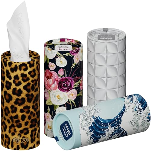 tishoo Lenços de luxo ultra sedosos, 4 camadas super macias com hidratante, para porta-copos de carro, casa e viagem, 4 tubos em embalagem sem plástico, Mixed/Soho