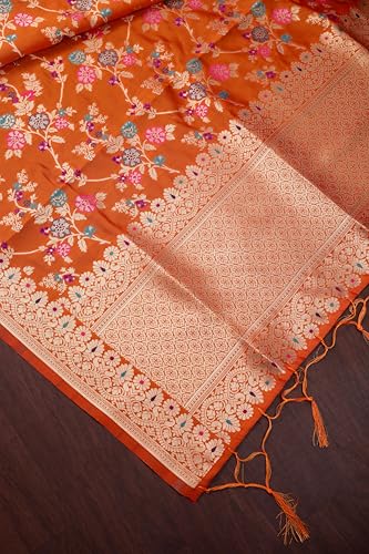 Image of DEVANGI Women's Woven Banarasi Silk Dupatta /Chunni For Women, Floral Print 1 Meter Wide and 2.3 Meter Length Printed Designer Dupatta /Chunni For Girls