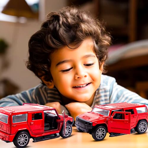 Image of Toy Cloud DieCast Model Cars Hummer Metal Car for Kids Pull Back Action Opening Doors Toy Cars for Boys 5-8 Years - Red