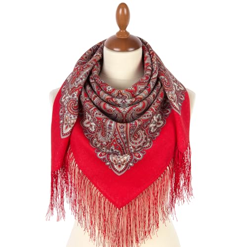 Wool Shawl for Women with Silk Fringe 35x35'' (89x89 cm) 100% Wool Scarf for Women, Floral Wrap, Fashion Scarf2