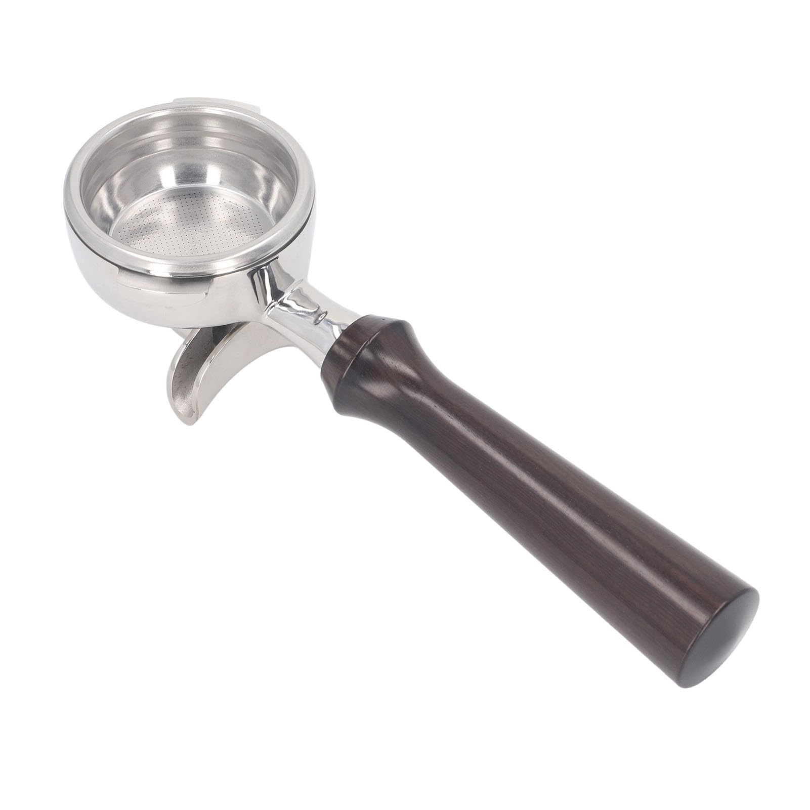 Cestello con Doppio Beccuccio Portafiltro con Beccuccio Doppio da 58 Mm, Portafiltro per caffè Cestello Filtro in Acciaio Inossidabile con 2 Orecchie Manico in Legno Massello per Macchine da