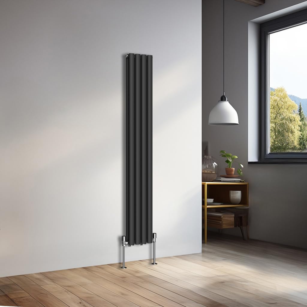 NRG 1600x236mm Vertical Oval Double Panel Heater Column Radiator Central Heating Radiators Designer Tall Radiators Black