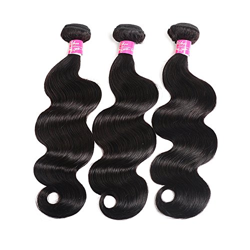 Brazilian Body Wave Virgin Hair 3 Bundles 22 24 26 Size,Total:300g Remy Human Hair Weaves 100% Unprocessed Hair Extensions Natural Color (22 24 26Inch)