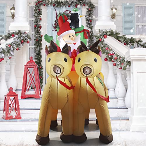 Christmas Inflatable Decoration, Shdejtg 7Ft Santa Claus On Sleigh With Build-In Led Blow Up Self-Inflatable For Christmas, Party Indoor, Outdoor, Yard, Garden, Lawn Décor. #TOP1