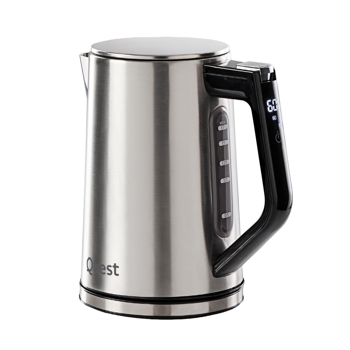 Quest Digital Temperature Control Kettle, 1.7L Capacity, 5 Temperature Settings for Tea/Coffee/Herbal/Green, Stainless Steel, 3000W (68339)