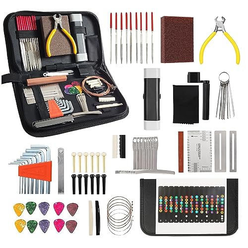 72 PCS Guitar Tool Kit for Set Up, Intonation Adjustment and Repair, Maintenance Kit for Bass Banjo and Ukulele, Accessories for Guitar Enthusiast
