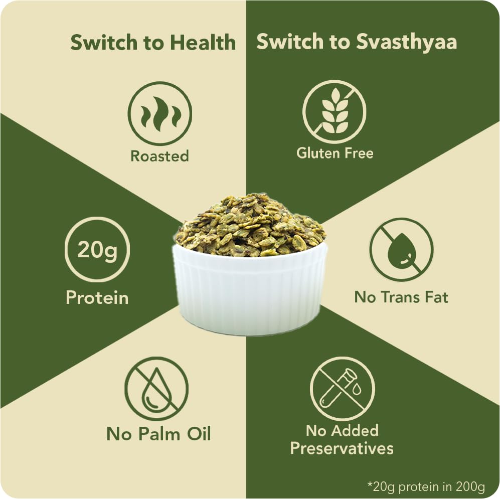 Image of Svasthyaa High Protein Moong Jor | Roasted Moong Dal Namkeen Snack | Healthy Vegetarian Dal Snack | Gluten Free, Vegan & Jain | Breakfast, Travel & Kids | 220g | Pack of 2