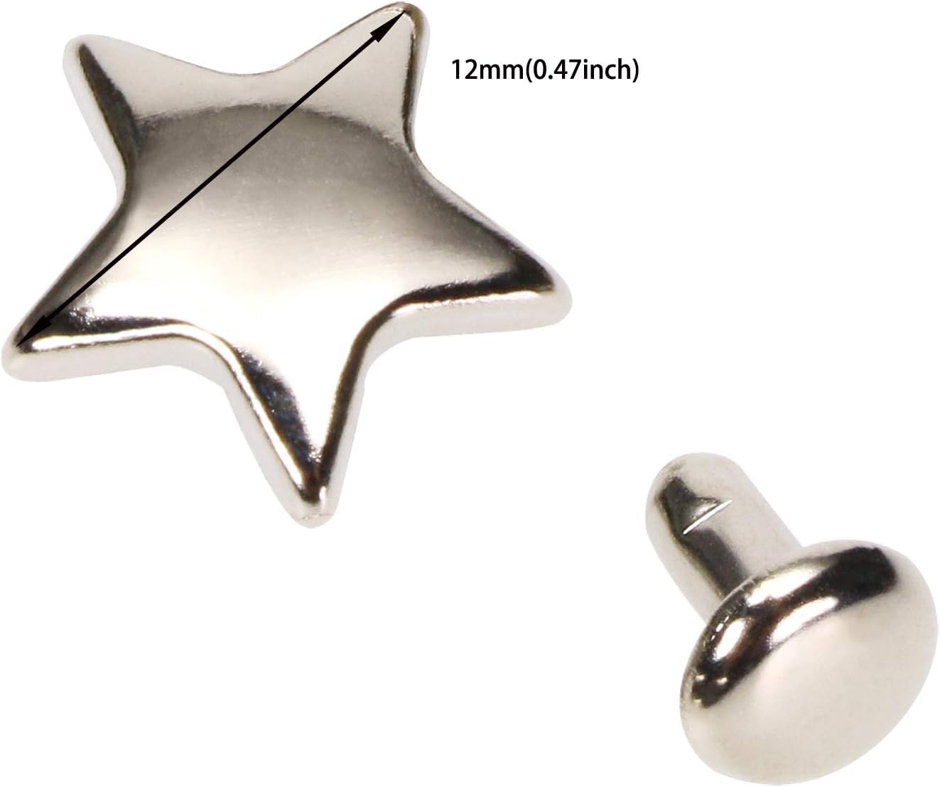 ONLYKXY 50 Pieces 12MM Star Rivets for Leather, Rivet Studs for Clothing, Spikes for Clothing (Silver)