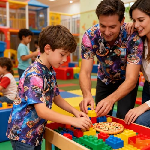 Image of uideazone Boys Button Down Shirt Size 7 Size 8 3D Pizza Cat Funky Shirts Kids Hawaii Short Sleeve Beach Luau Shirt Blouse for Casual Vacation 7-8 Years