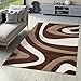 Produktbild T&T Design Moderner Teppich | Wohnzimmer Schlafzimmer Esszimmer | Weicher Kurzflor | Wellen Muster | In Versch. Farben und Größen, Größe:160x230 cm, Farbe:braun