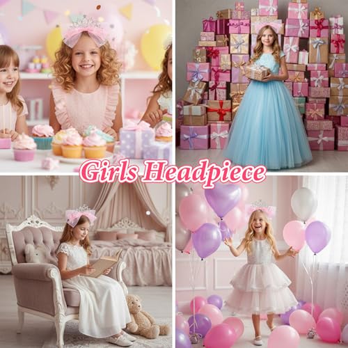 1 Stück Krone Geburtstag Mädchen, Rosa Prinzessin Krone mit Tüllschleife Prinzessinnen Party Haarreif Glitzernde Für Geburtstag Weihnachten Kostüm Braut Hochzeit Halloween