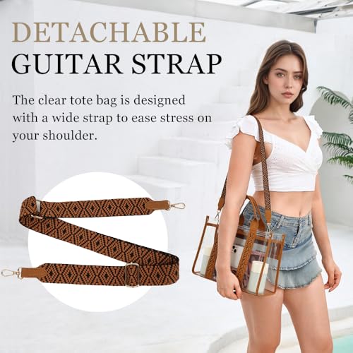 FAIME Clear Tote Bag for Women Stadium Approved Woven Crossbody Handbag Clear Purse for Stadium Events, Concert, Work & Beach3