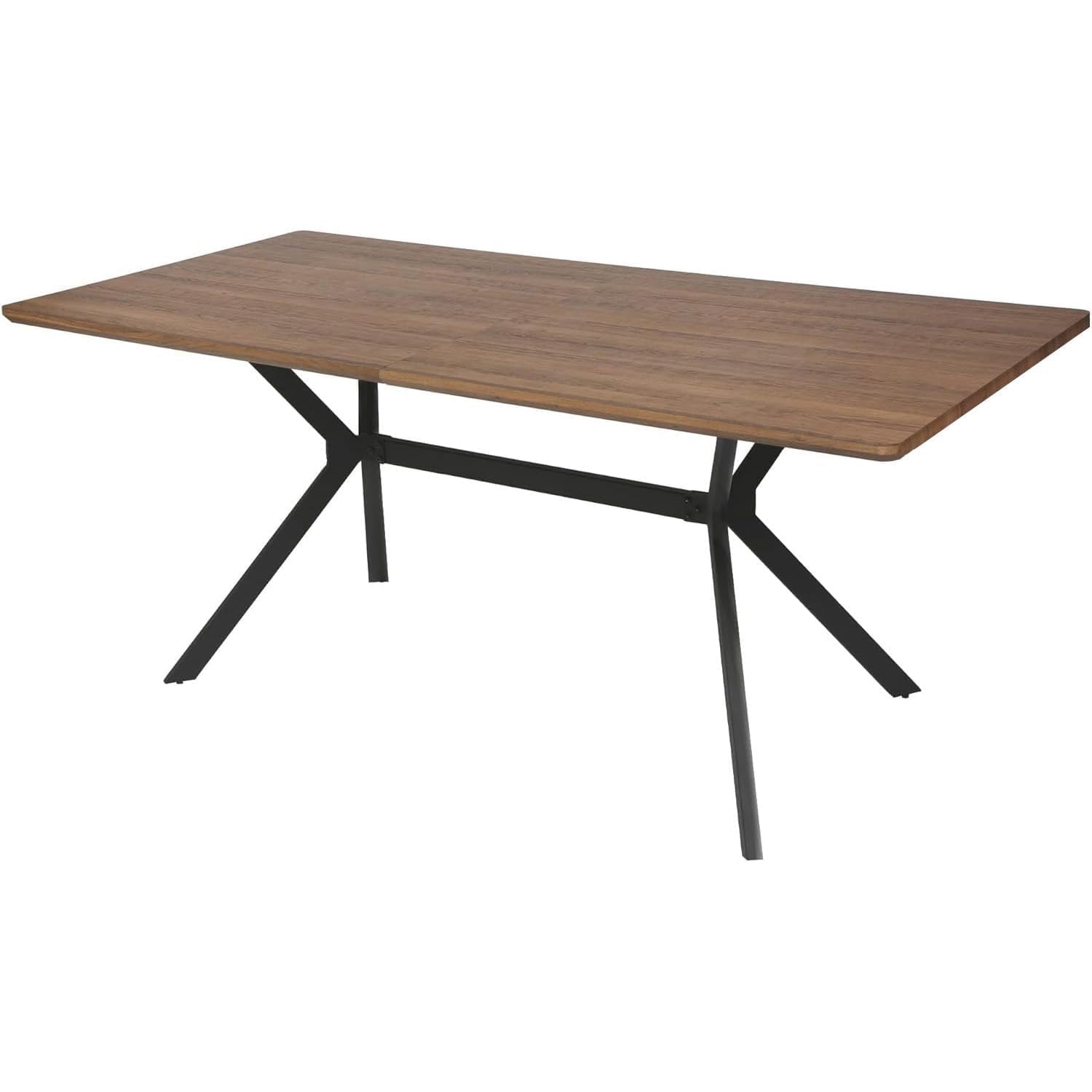 LUCKYERMORE 71" Farmhouse Rectangle Dining Table for 6 8, Mid-Century Modern Kitchen Table w/Wood Top, Cross Metal Leg, Large Industrial Dining Room Table for Restaurant, Cafe, Bar, Conference, Walnut
