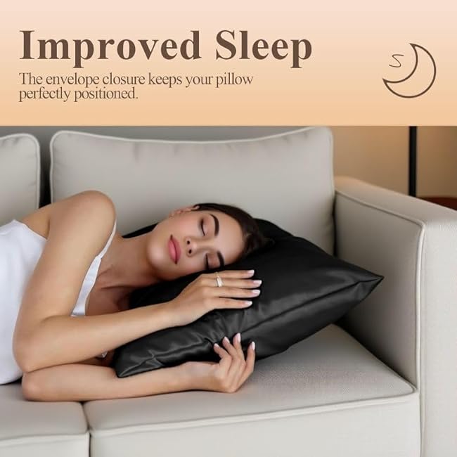 Luxury 2 Pack Zippered Satin Toddler Pillowcaes, 14x 20 Inches, Luxury and Silky Soft Travel Zip Pillow Cases (14x20 Inch (Pack of 2), Black)