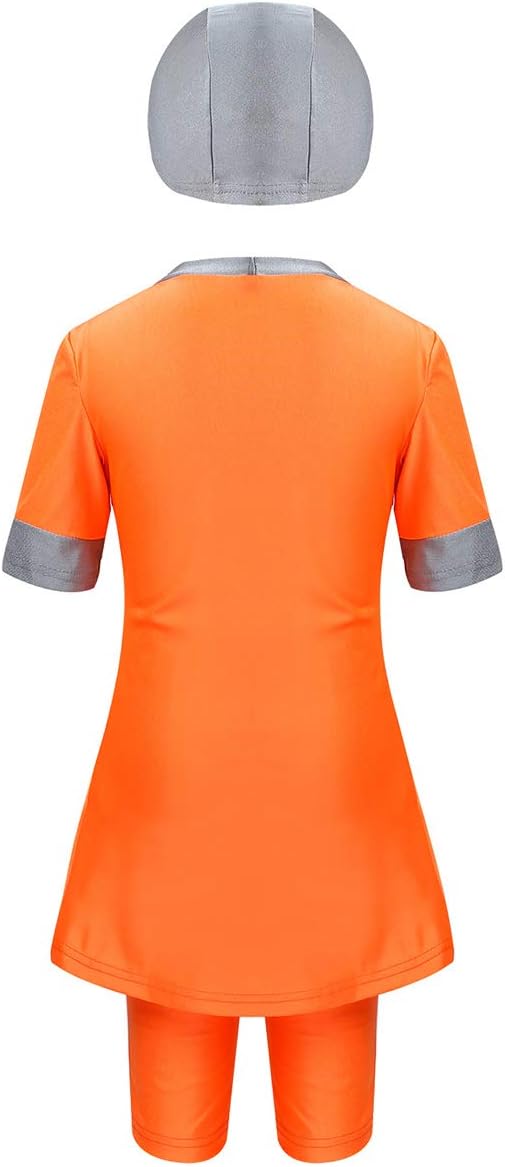 Mufeng Kids Girls 3 Pieces Modest Swimsuit UPF 50+ Rash Guard Set Short Sleeve Swim Shirt with Pants Hat Swimwear