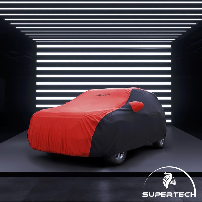 Image of NEODRIFT 'SuperTech' Car Cover for Mahindra BE 6E (100% Water-Resistant, All Weather Protection, Tailored Fit, Multi-Layered & Breathable Fabric) (Colour: Red+Black)