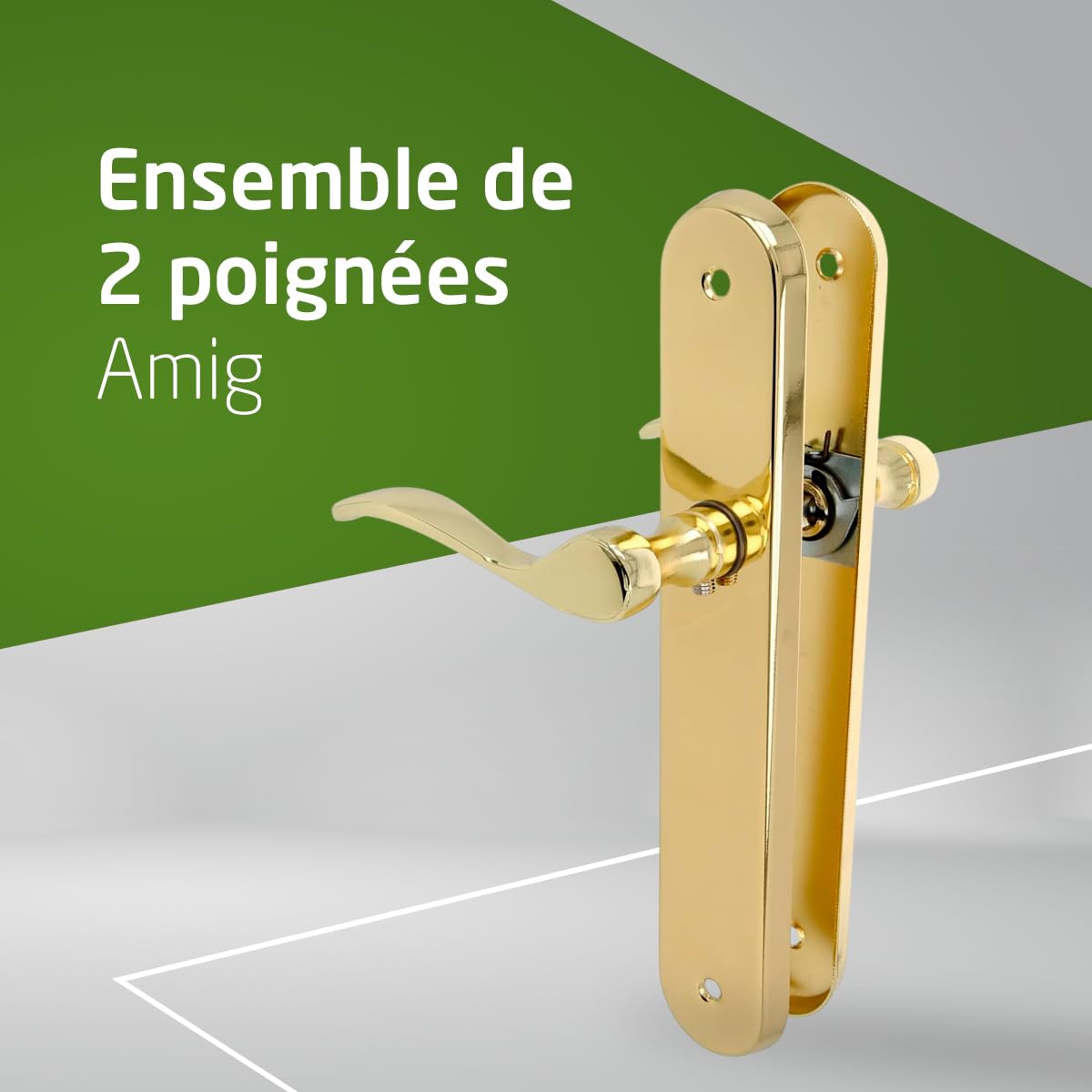 Amig - Lot de 2 poignées de porte - Poignées décoratives pour portes intérieures - Installation facile et utilisation confortable - Rosace Ø 65 mm - Zamak - Finition chromée mate
