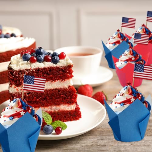 Image of 150 Pieces Tulip Cupcake Muffin Liners Paper Baking Cups Greaseproof Cupcake Wrappers for Birthday Wedding Party Baby Showers Catering Restaurants(Red /Blue /White)