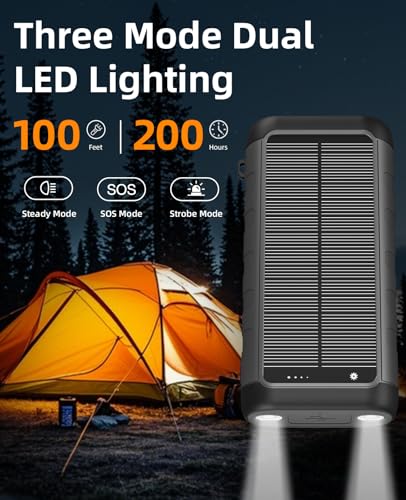 Solar Charger, 59800mAh Portable Power Bank for All Phones, Outdoor Waterproof Battery Pack Built in Hand Crank, 15W Wireless Charger 6 Outputs & 3 Inputs/LED Flashlights, Perfect for Camping Travel - Image 6